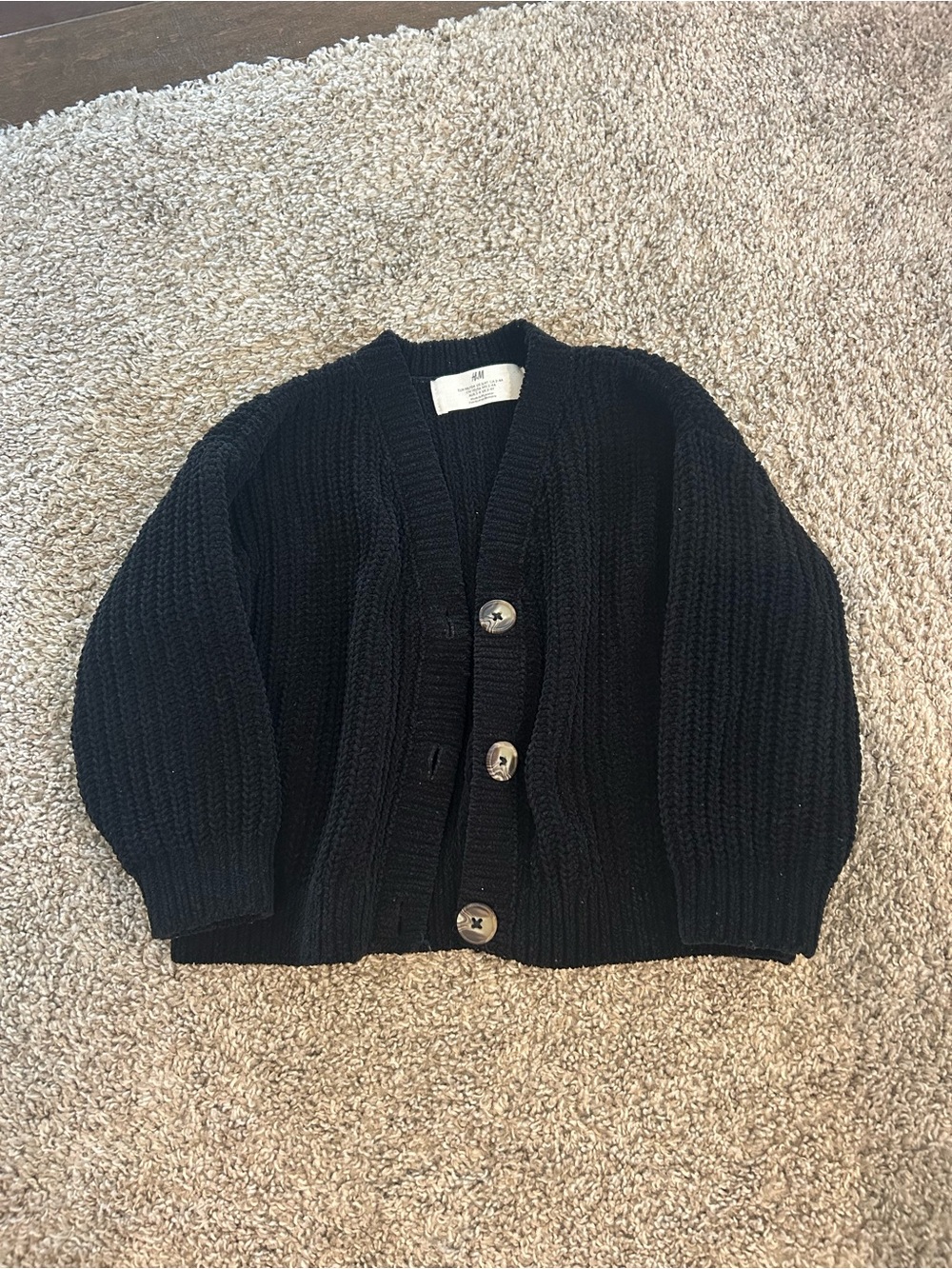 H&M Black Ribbed Button-Up Cardigan